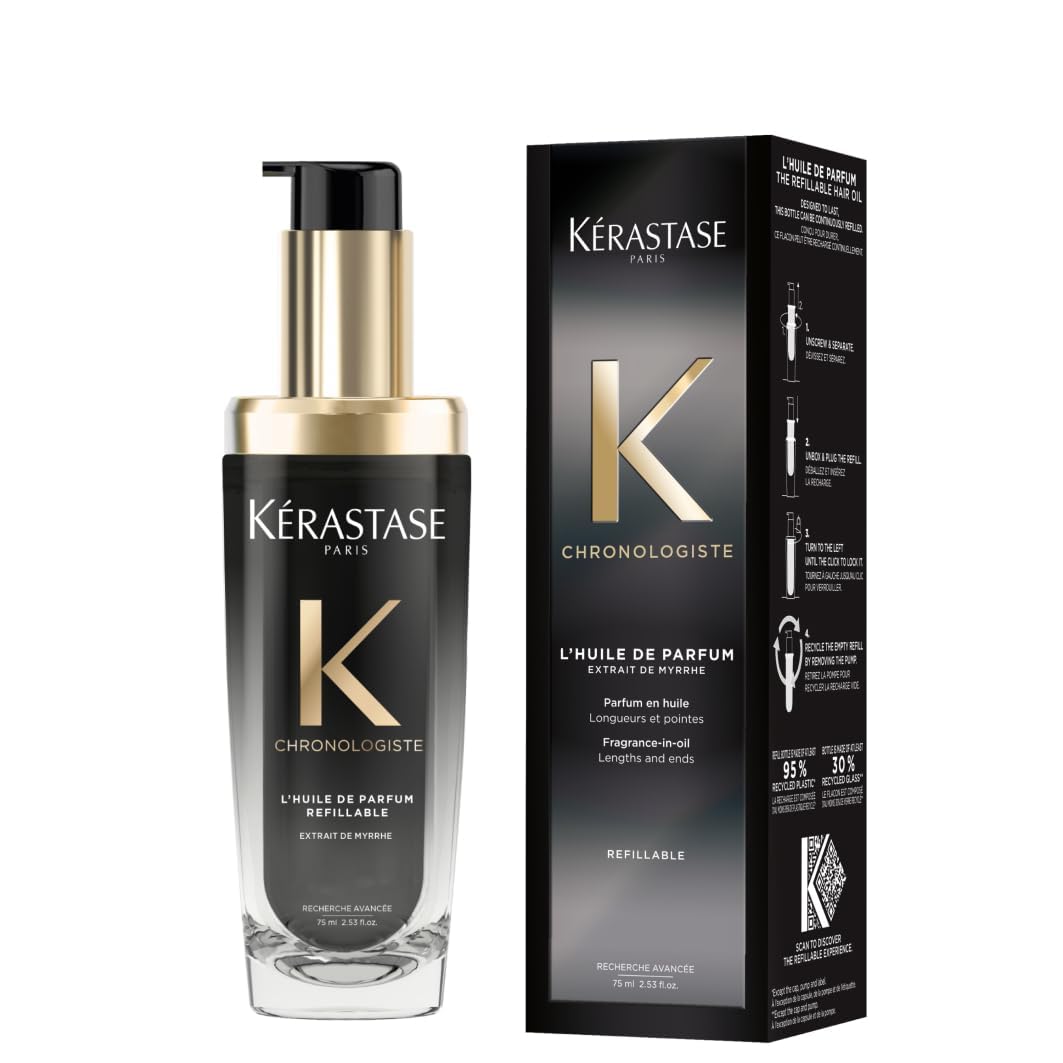 Kérastase Chronologiste L’Huile de Parfum, Antistatisches Duft-Öl für alle Haartypen, Nährende und stärkende Haarpflege mit Hitzeschutz und intensivem Duft, Nachfüllbarer Flakon, 75 ml