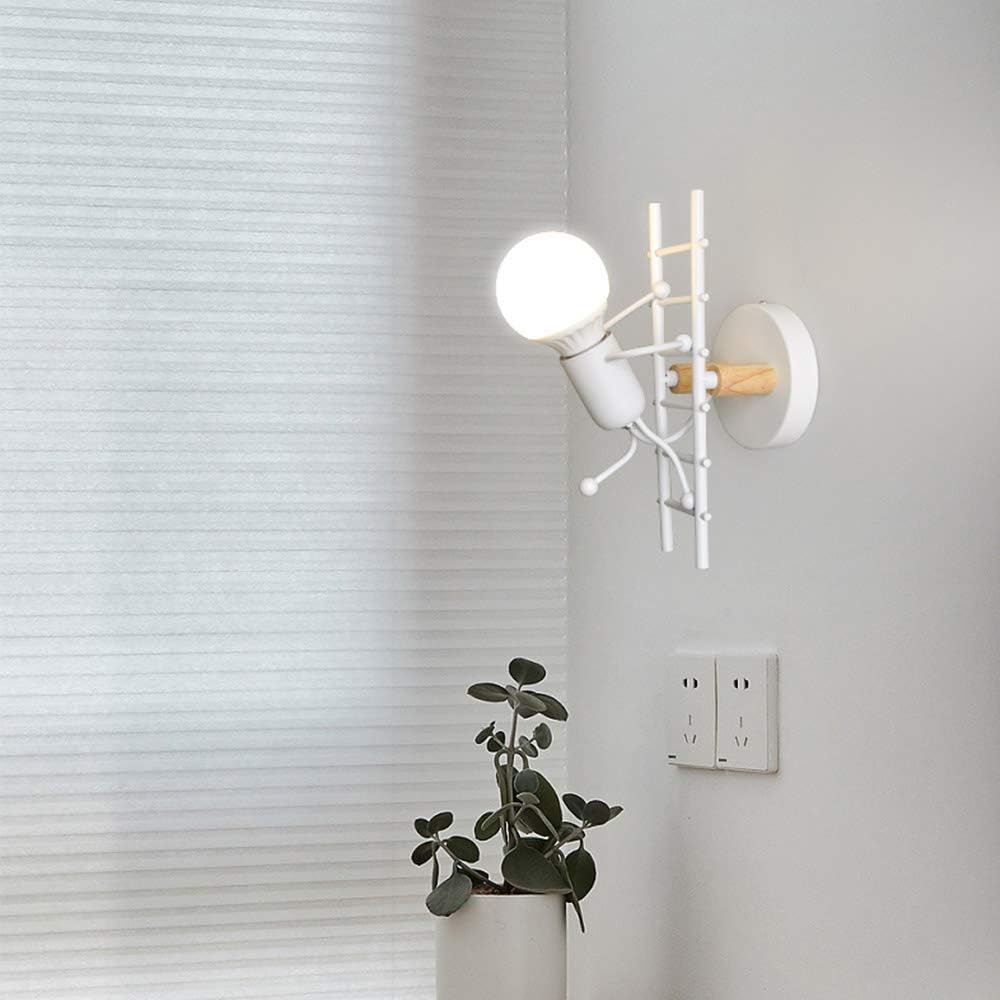 Mengjay Humanoid Creative Wall Light Indoor Wall Lamp Modern Wall Sconce Light Art Deco Iron E26 Base for Bedroom, Children Room, Hallway, Restaurant, Stair, Kitchen (White)