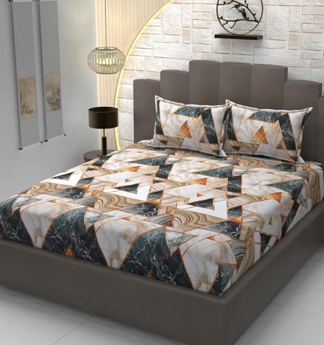 Image of Jashan 210 TC Glace Cotton Elegant Triangle Design Cotton Double Bedsheet Set - Soft, Stylish & Skin-Friendly 90x90 inche Size Bed Sheet 17x27 inch Pillow Cover Black 3Pc Bedding Set