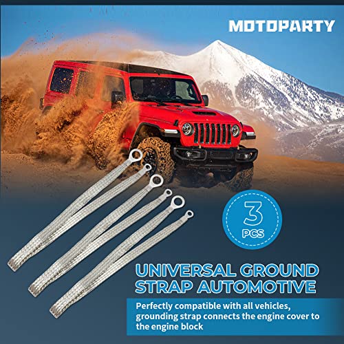 3pcs 20\" x 1/2\" Braided Ground Straps,Motoparty Tinned Copper Ground Strap Automotive with 1/2\" Ring to 1/4\" Ring Terminal connectors