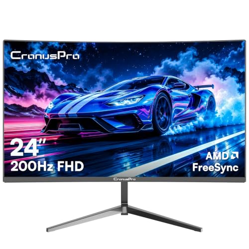CronusPro 24 Zoll Curved Gaming Monitor 200Hz 1 ms MPRT AMD FreeSync FHD 1920 x 1080 3000R VA Panel 16:9 sRGB 100 % HDR Eye Care HDMI/DisplayPort VESA Mount 75*75mm PC Bildschirm Schwarz