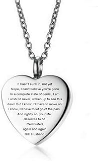 LF Stainless Steel Personalized Cremation Jewelry for Husband,Cremation Necklace Locket Memorial Urn Keepsake Jewelry for Ashes Sentiment Motivational RIP Engraved Heart Pendant,Free Engraving
