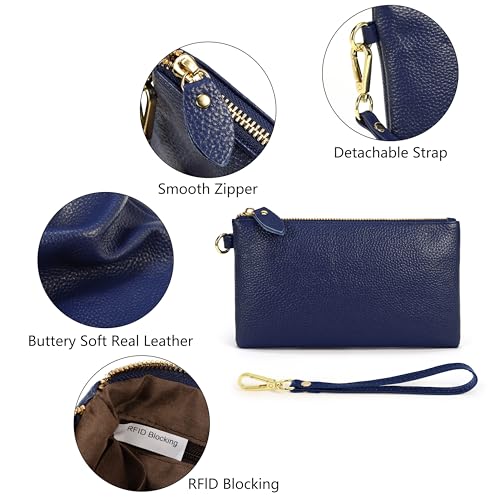 Image of YALUXE Genuine Leather Wristlet Handbags Purses Cell Phone Pocket Clutch Wallet Crossbody Bags for Women