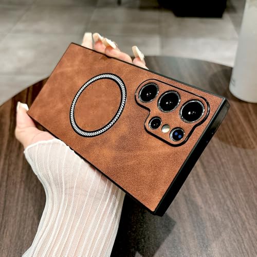 Housses magnétiques sûres Samsung S24 étui cuir marron foncé Note 20 Ultra