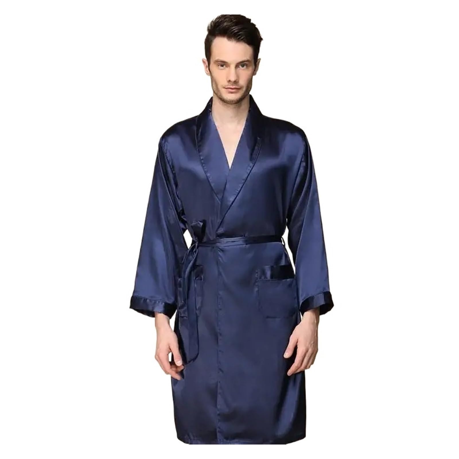QWWQYDY Satin Robe Men 3XL 4XL 5XL Robe Men Summer Single Nightgown Satin Bathrobe Kimono Gown Long Sleeve Home Dressing Gown(Blue 2,5XL)