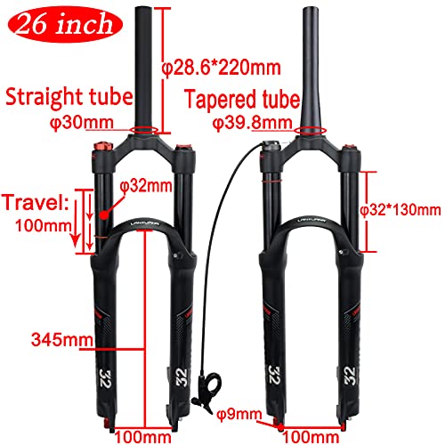 Lanxuanr 26/27.5/29 Inch Magnesium Alloy Mountain Bike Fork Rebound Adjustment,Air Supension Front Fork 100Mm Travel,9Mm Axle,Disc Brake,Matte Black (Straight Steerer - Manual Lockout, 29) #TOP1