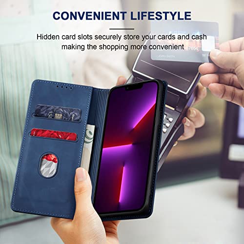 Image of Jasonyu Flip Wallet Case for iPhone 13 Pro Max,Blue