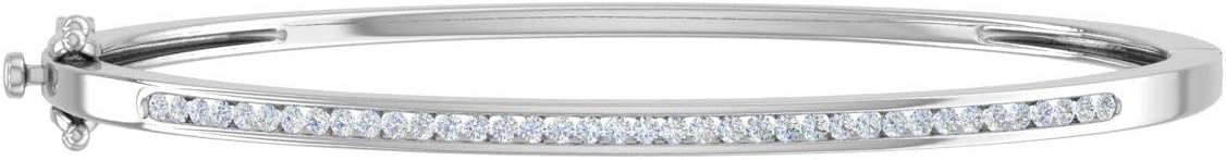 1/2 Carat Natural Diamond Bangle Bracelet for Women in 14K Gold (I1-I2 Clarity) (7 Inch)