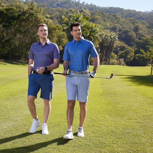 Men's Golf Shirts Dry Fit Short Sleeve Print Performance Moisture Wicking Patterned Polo Shirt for Men Navy Patriotic Firework — view 3