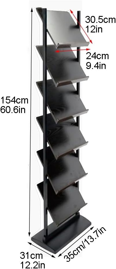 Floor-Standing Magazine Rack, Brochure Display Stand, Multi-Layer Floor Tile Wooden Vertical Plate Shelf, Office Exhibitions Information Storage (Brown 13.7x12.2x60.6in)