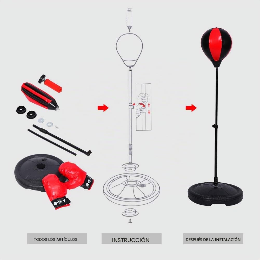 Wakects Juego de Boxeo para Niños con Guantes, Saco de Boxeo de Altura Ajustable, para Fitness y Descompresión