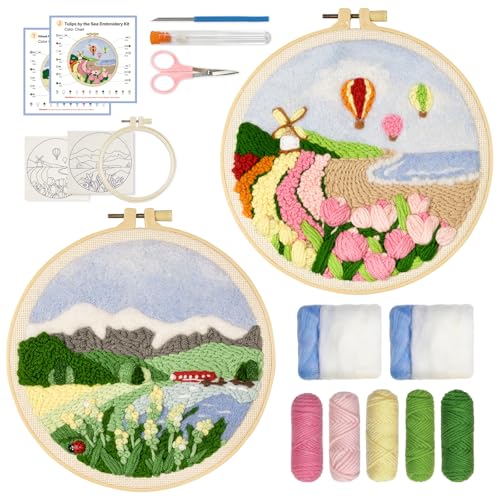 Image of Gipony Embroidery kit for Beginners,Punch Needle Kits Adults Beginner,Punch Needle kit for Beginners, Includes All Tools and Materials,Easy to Follow Instructions and Videos(Landscape)