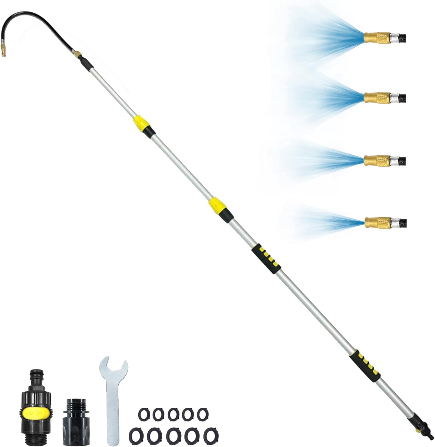 Gutter Cleaning Tools - 12FT Telescopic Gutter Cleaner with Bendable Hose Wand,Rain Gutter Cleaning Tools from The Ground for Garden Hose Attachment, Gutter Wand Cleaning Pole