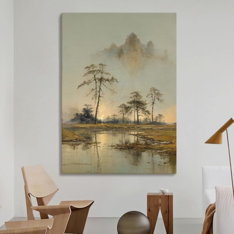 Image d'art esthétique paysage montagnes et rivières peinture faite main