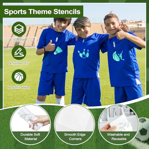 50 Stück Ball Schablonen zum Malen 3inch Malschablonen Schablonen Wandgestaltung Ball Malerei Schablone Wiederverwendbare Kunststoff Schablonen Schablonenschablone zum Thema Sport für DIY Zeichnen