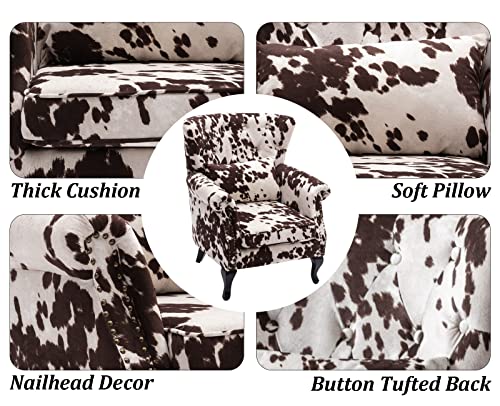 Dm Furniture Mid Century Accent Chair Modern Button Tufted Armchair Wingback Club Chair Velvet Single Sofa Lounge Chair With Pillow For Living Room Bedroom, Cowhide Print #TOP5