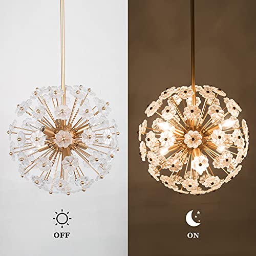 Classy Leaves Gold Modern Chandelier, Sputnik Chandelier With Crystal Flowers, Contemporary Dandelion Pendant Light Fixture For Dining Room, Living Room, Bedroom And Foyer #TOP4