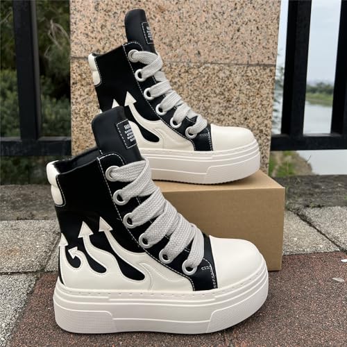 Unisex New Trend Spring Summer Flame Round Toe Thick Sole Platform Chunky Heels Men Women Sneakers Plus Size Fashion Western Punk Street Shoes3