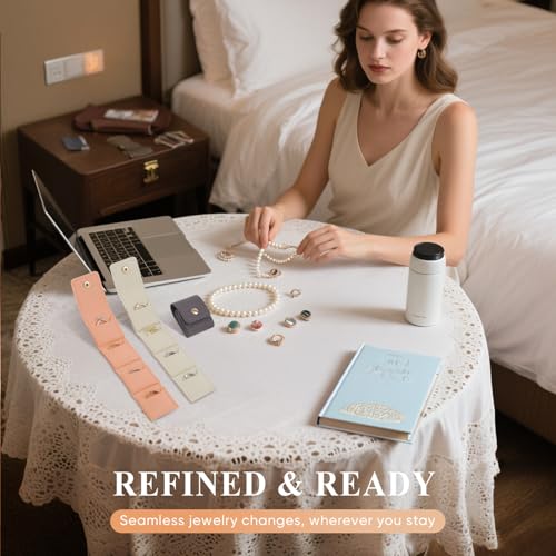 Mini Travel Jewelry Bag,3 Pcs Portable Jewelry Travel Pouch with Buckle, Foldable Small Organizer Case for Women, Earring Slots & Zipper Pockets for Trips, Gifts & Daily Use(White,Pink,Gray)4