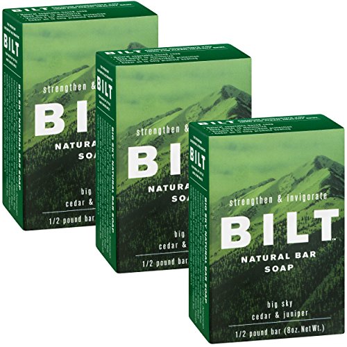 BILT Natural Bar Soap for Men 8 oz, Big Sky - Cedar & Juniper (3 Bars)