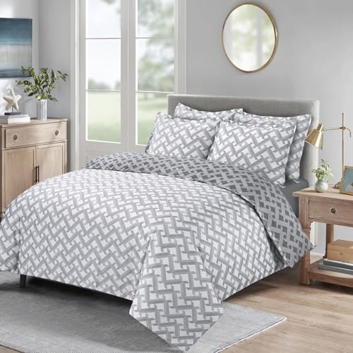 Majestic Giftware Madison Linen 4 Pcs 48" Twin Size Bedding Set (BL107-48T-4pcs) Diamond Braid Dark Gray 300 TC Cotton Sateen Durable & Washable | 1 Fitted Sheet, 1 Duvet, 2 Pillowcases