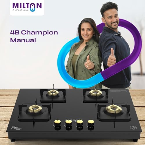 Milton Champion Top Hob Cooktop 4 Burners LPG Gas Stove | Manual Ignition | 8mm Toughened Glass Top | ISI Certified | 360 Degree Nozzle | Modern... - Image 4