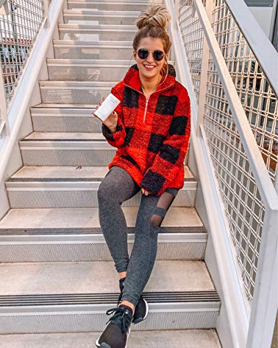 Image of BTFBM Women Sherpa Pullover Quarter Zip Long Sleeve Fluffy Soft Fleece Jackets Sweaters Sweatshirts Hoodies Outwear Coat