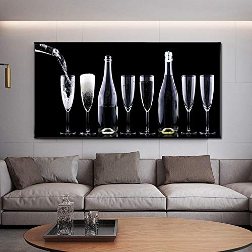 Art mural verre à vin noir et blanc moderne 30x60 cm pour restaurant