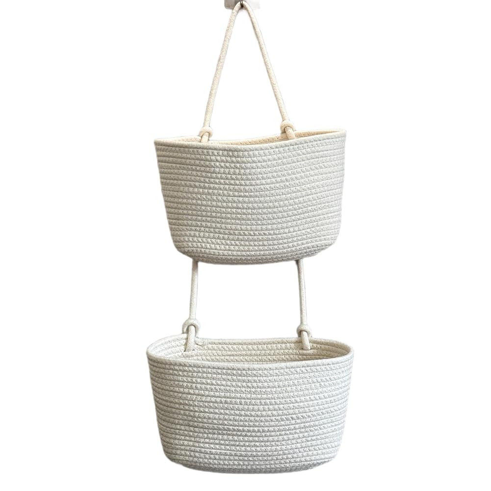 CTRLZS Household Wall-Mounted Storage Basket, Two-Layer Hanging Woven Basket, -2