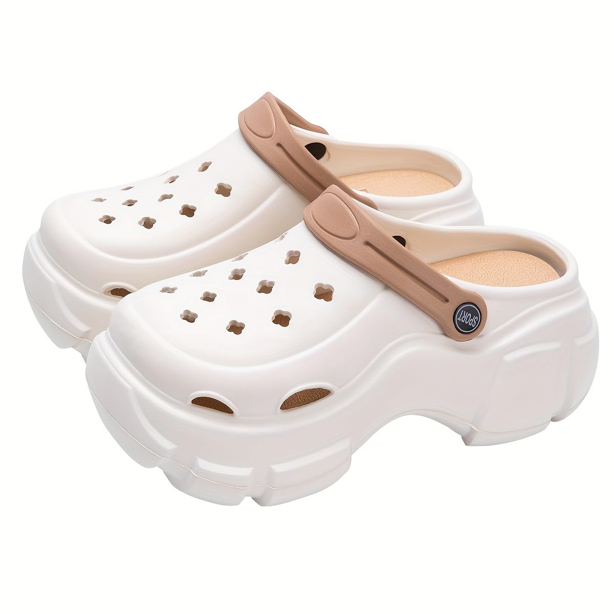 Hhhchpm Women's Trendy Platform Clogs, Solid Color Hollow Out Non Slip Slide Shoes, Outdoor Beach Sandals