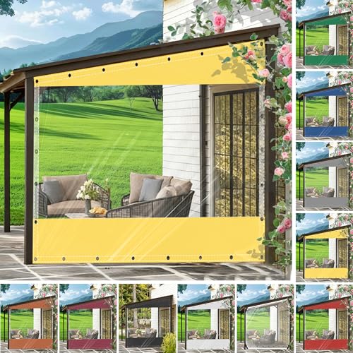 HQQMNY Transparent Waterproof Tarpaulin with Eyelets 0.5 mm Patio Tarpaulin Outdoor Curtains Rain Cover Tent Made of 570 g/m² PVC Cold Protection with Zip (Trapezoidal- Style b)