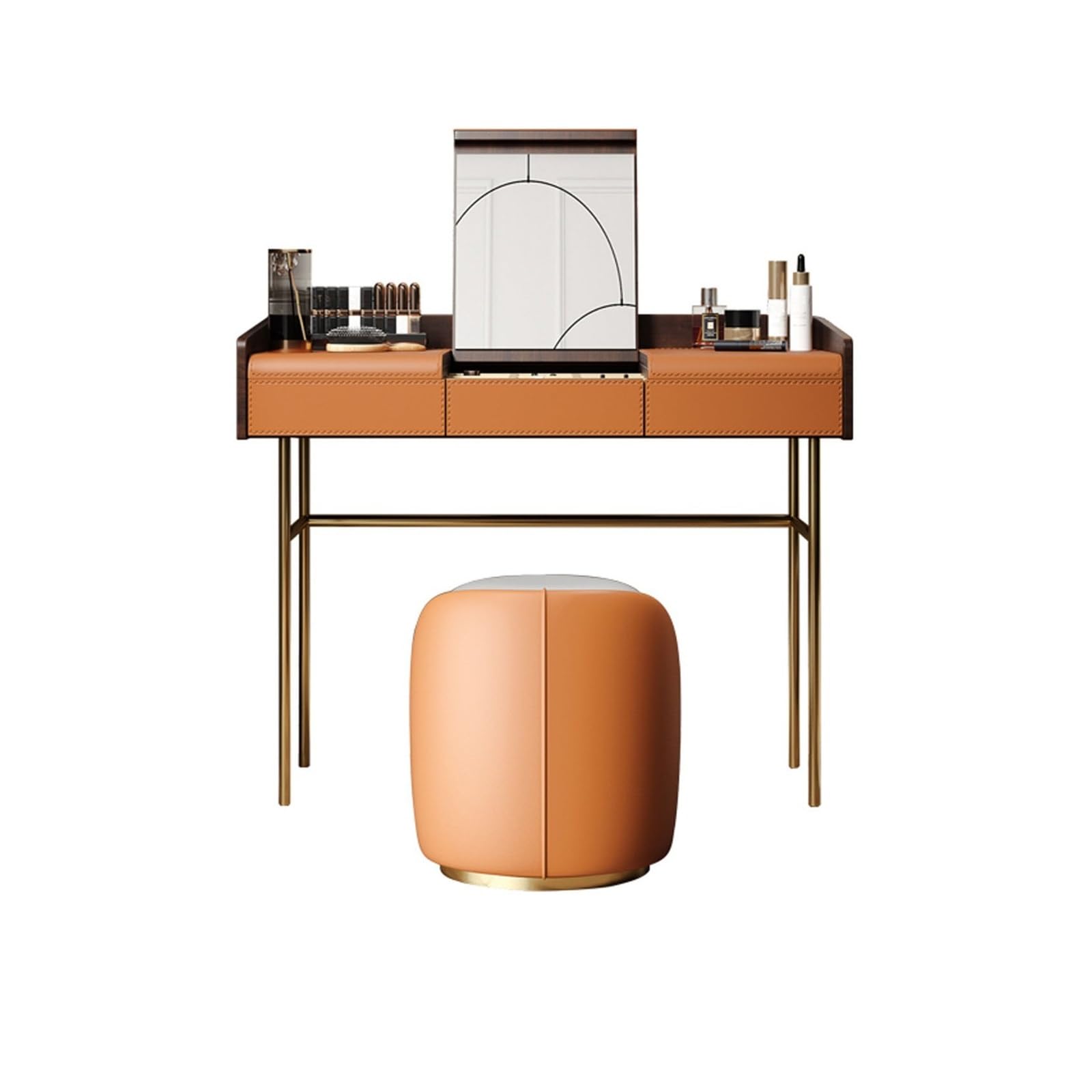 Juego de tocador de dormitorio gris con taburete abatible de madera con espejo oculto para el hogar, ideal para madres y mujeres