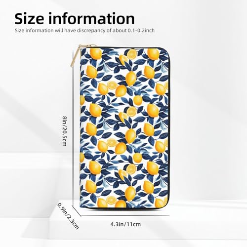 Leather Thin Slim Wallets for Women Men - Fashion Lemon Tree Leaf Print Card Wallet Holder with Zipper2