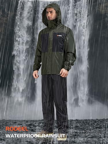 Rodeel Waterproof Fishing Rain Suit for Men (Rain gear Jacket & Trouser Suit)2