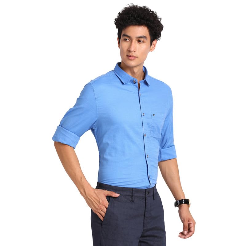 Image of Turtle Men 100% Cotton Sky Blue Plain Slim Fit Full Sleeve Casual Shirt