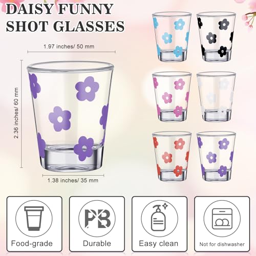 Roshtia YOU-ROSHTIA-365 6 Pcs 1.5 Oz Cute Shot Glasses Bulk Daisy Shot Glasses Tequila Shot Glasses Flower Shot Glass Heavy Base Glass Shot Cups thumb #1