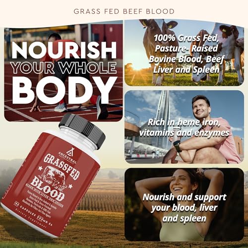 Ancestral Supplements Grass Fed Blood is Blood, Liver & Spleen Formula, 500mg, Grass Fed Beef Supplement, Red & White Blood Cell Formation, Immune and Heart Health Support, Non GMO, 180 Capsules