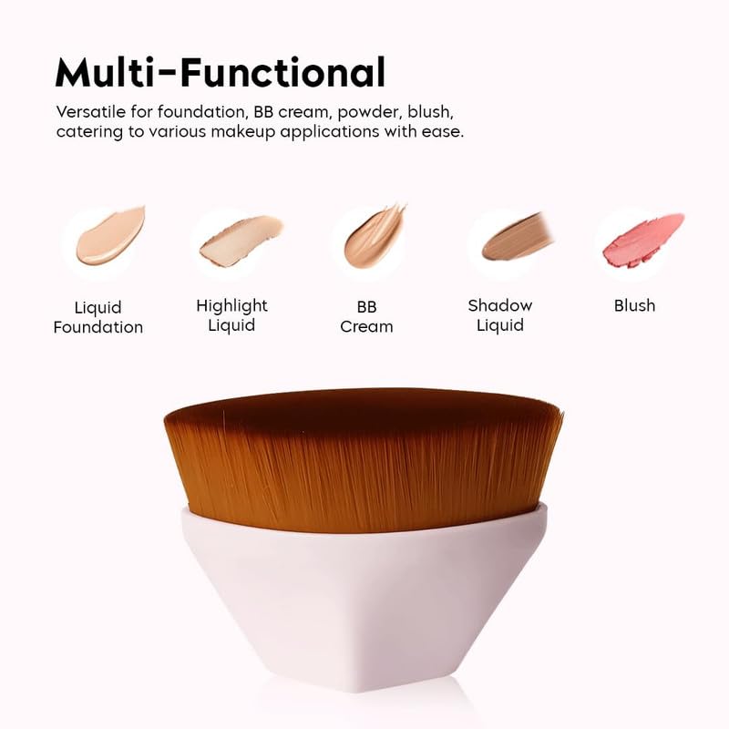 Avendreo Makeup Foundation Brush with Protective Case - Flat Top Kabuki Face Brush for Blending Liquid, Cream & Powder - Compact Blending Brush for Cream Makeup, Blush Brush for Women (Pink)