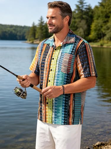 Image of Men Hawaiian Shirt Short Sleeve Summer Beach Button Down Shirts with Pocket