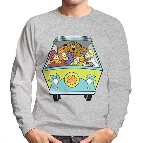 Image of All+Every Scooby Doo Characters In The Mystery Machine Men's Sweatshirt Heather Grey