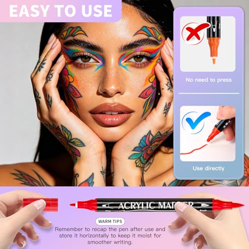 IJIANG 12-Count Colors Temporary Tattoo Markers for Skin, Dual-End Acrylic Body Markers Pens, Skin-Safe Waterproof Tattoo Pen Kit, Quick Dry & Long Lasting Face Painting Kit for Adults Teens Kids — view 3