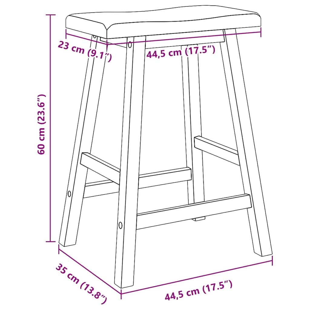 Juego de 2 taburetes de bar, madera maciza, árbol de goma con reposapiés, para cocina, bar, restauración, salón y fiesta, adecuado para asientos y taburetes de mostrador