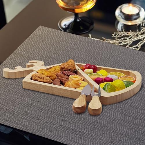 Bambus-Servierplatte, mehrere Räume, wiederverwendbare Bambusteller, neuartige Form, Charcuterie-Brett-Set mit Messer und Gabel, Obst, Brot, Salatteller für Weihnachten, Thanksgiving (Hirsch) 5 Bambus-Servierplatte, mehrere Räume, wiederverwendbare Bambusteller, neuartige Form, Charcuterie-Brett-Set mit Messer und Gabel, Obst, Brot, Salatteller für Weihnachten, Thanksgiving (Hirsch)