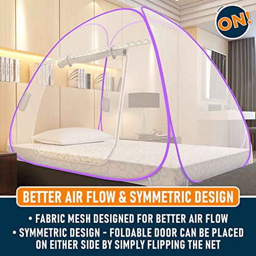 Image of Supreme On Single Mosquito Net with Pocket for Mobile, Spectacles; 6.5 Feet x 4 Feet Premium Machardani, Strong and Durable, 30 GSM, Tent Type, Foldable, Corrosion Resistant (Purple, Single Bed) [200 cm x 130 cm x 140 cm]