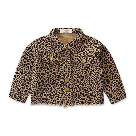 suomate Toddler Kid Baby Girl Coat Leopard Long Sleeve Button Down Denim Jacket Jean Jacket Fall Spring Outwear 1-6 Years (Whole Leopard, 5-6 Years) Cover