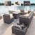 Kullavik 8 Pieces Outdoor Patio Furniture Set Sectional Rattan Sofa Brown Manual Wicker Patio Conversation Set with 43" Gas Propane Fire Pit Table,Sand