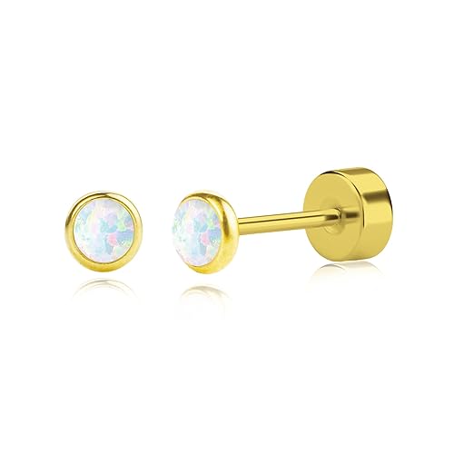 Miniatura 1 de Smilebelle Opal Stud Earrings, 4mm 14k Gold Stud Earrings Small Real Opal Earrings for Women Flat Back Earrings Sleeper Earring Tragus Piercings