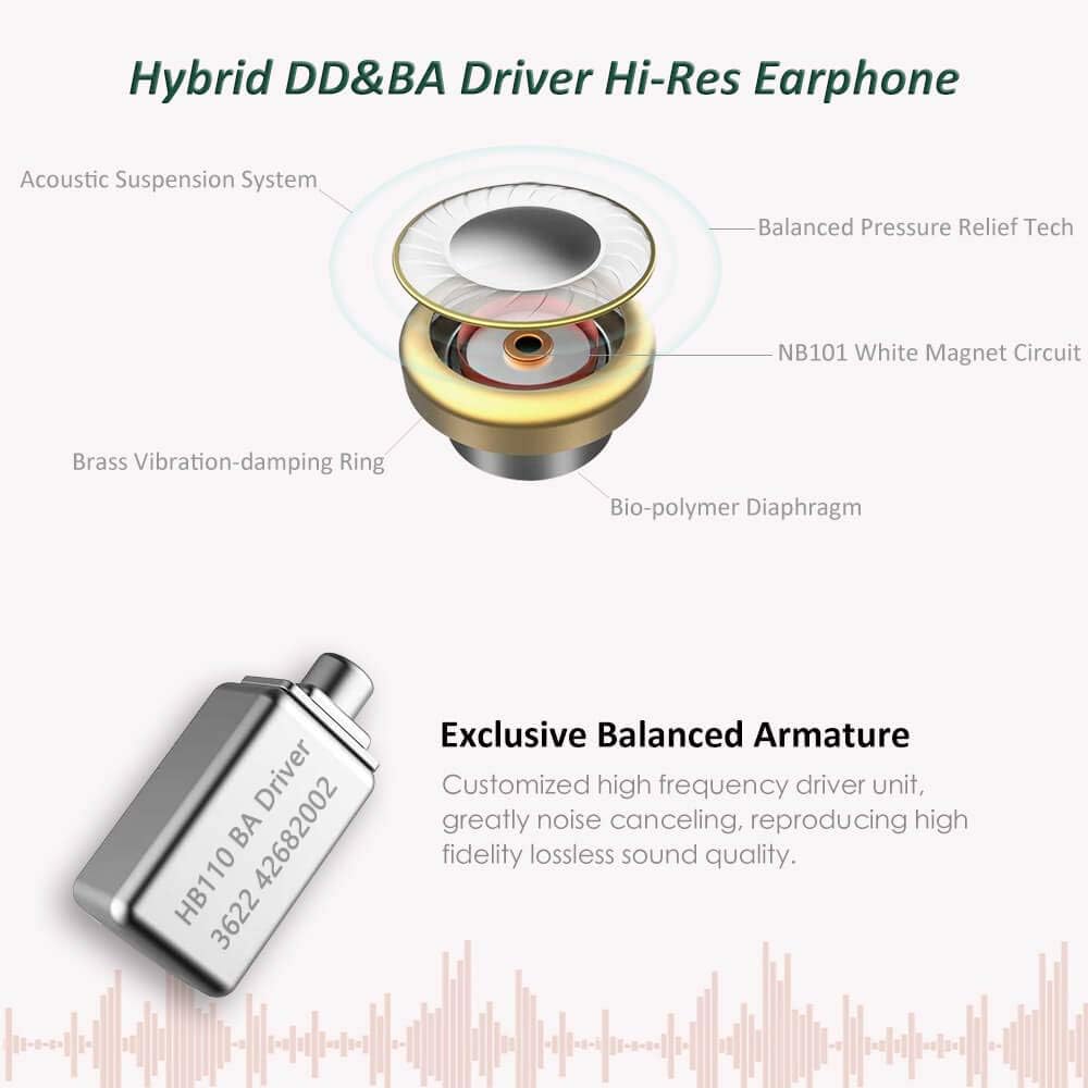 Surfans SE01 IEM Kopfhörer – Hybrid-Treiber (1BA+1DD), 10 Mm Dynamischer Bass, 0,78 Mm Abnehmbares Kabel, Geräuschisolierend