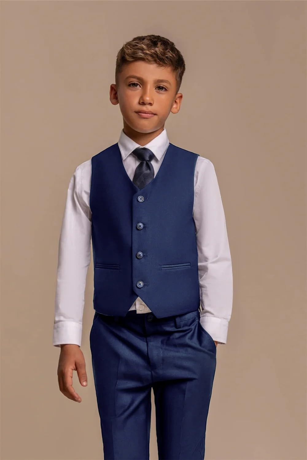 Cavani Formalny garnitur chłopięcy o wąskim kroju, Pageboy na wesele, studniówkę, komunię, wiek od 1 do 15 lat, 6-częściowy kombinezon chłopięcy, królewski błękit, 5 lat