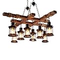 Farmhouse Chandelier Wood Hanging Pendant Lighting Vintage Ceiling Light Fixture 8 Heads for Bar Coffee Dining Table Kitchen Island Bar Easy to Install